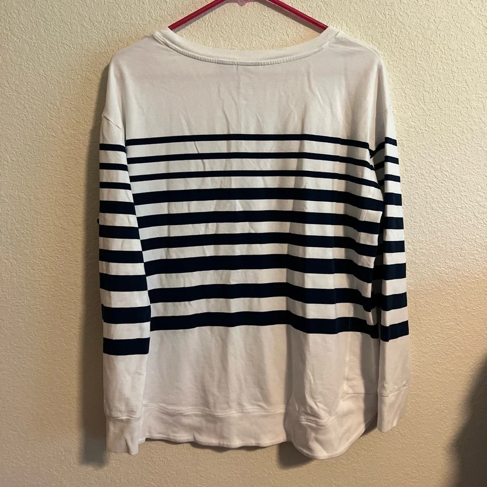 Chico's Blue Striped Crew Neck Sweater Size 1 - Picture 8 of 9